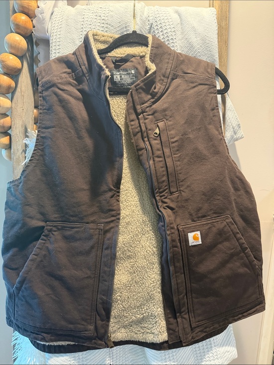 Carhartt Jackets & Blazers - Carhartt Dark Brown Canvas Sherpa Vest women’s xl